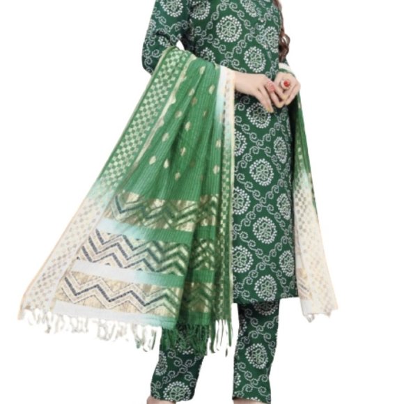 Bandhani print kurti set with dupatta - Picture 2 of 5